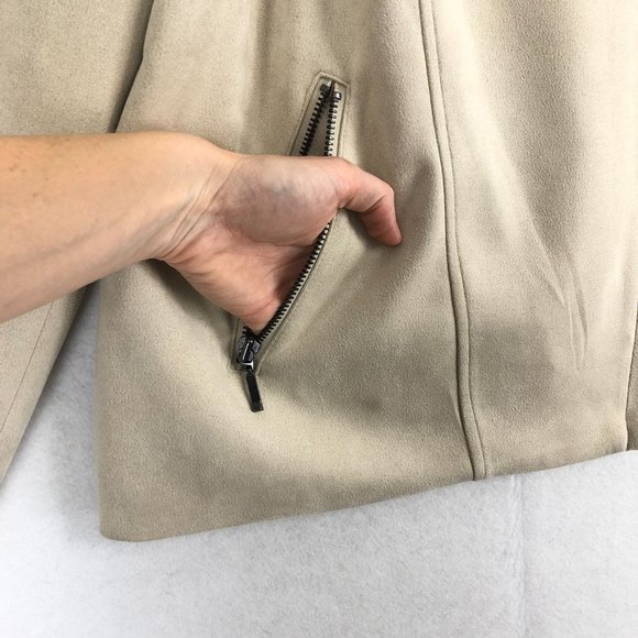 Apt. 9 Women's Size X-Large Beige Faux Suede Long Sleeve Asymmetrical Zip Jacket - Picture 4 of 11